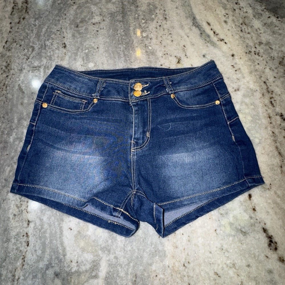 Sugah & Honey 7 Juniors Women's  Denim Shorts Blue Stretch Jeans